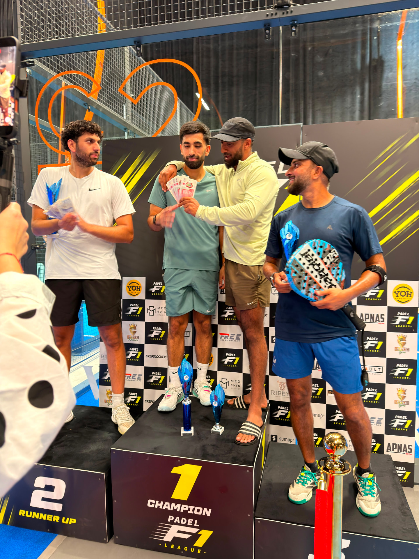 Men's Mega Open podium at Carbon Padel